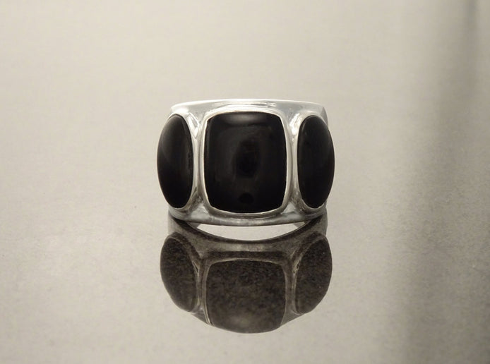 Black Onyx Ring - Sterling Silver - Black Stone Ring - Black Band Ring - Silver Jewelry - Wide Stones Ring - Statement Ring