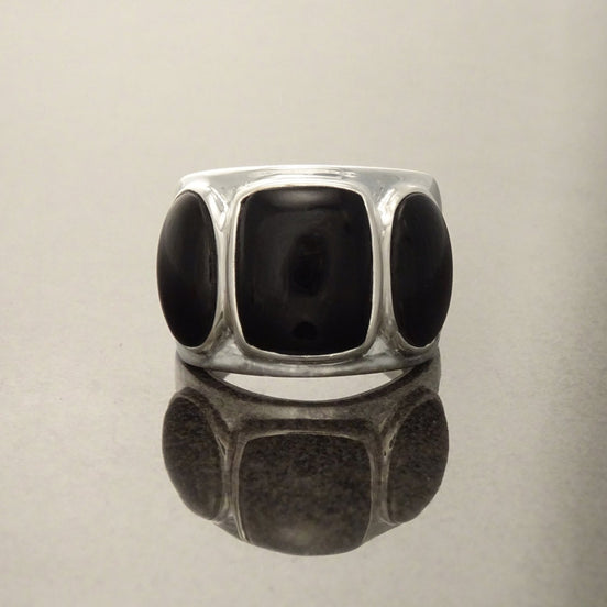 Black Onyx Ring - Sterling Silver - Black Stone Ring - Black Band Ring - Silver Jewelry - Wide Stones Ring - Statement Ring