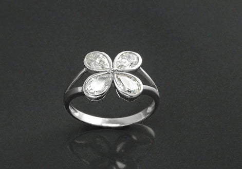 Sterling Silver Four-Leaf Clover Ring • Oval Sones CZ • Modern Jewelry