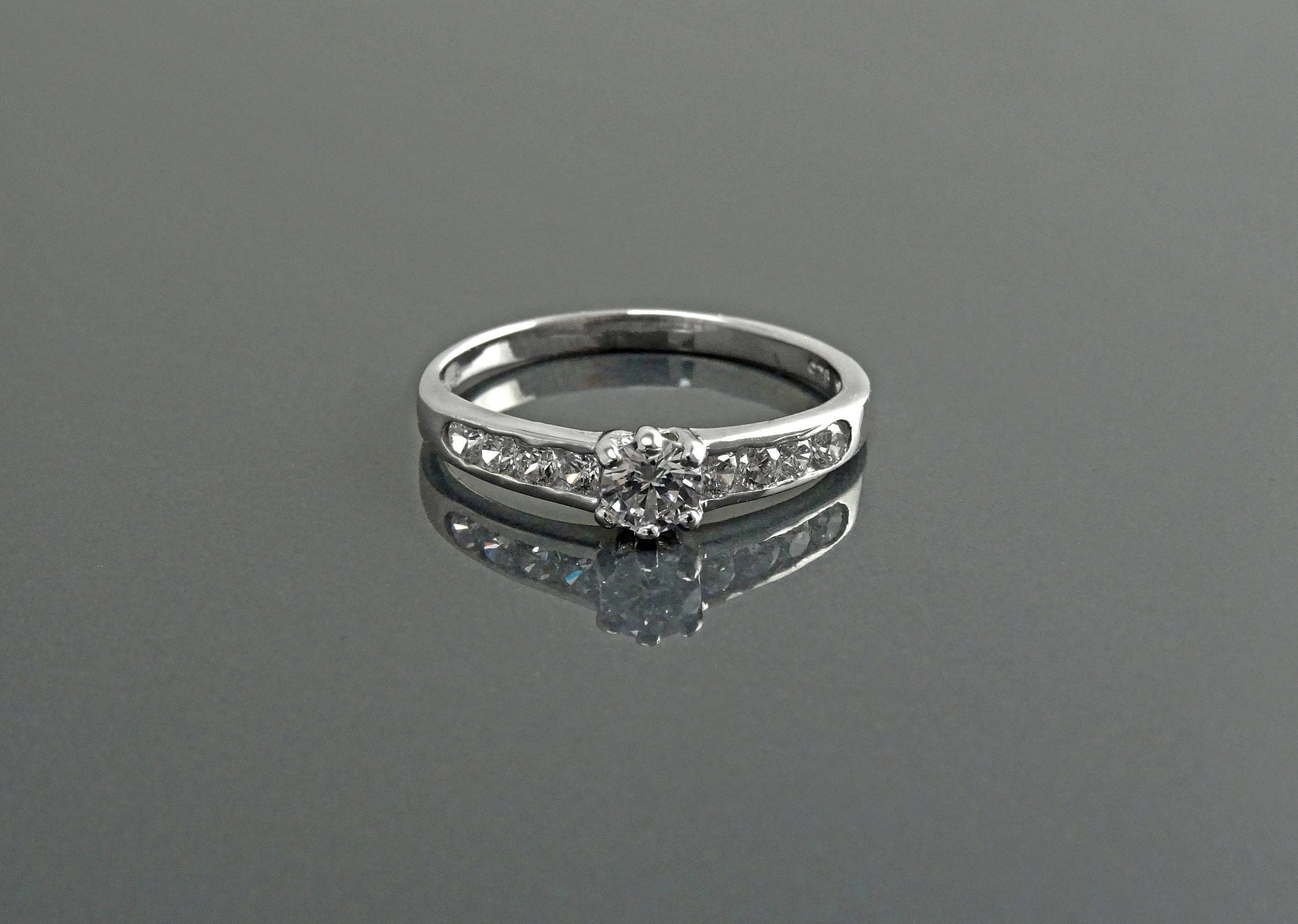 Sterling Silver Solitaire Promise Ring, Half Eternity Band, CZ Stones