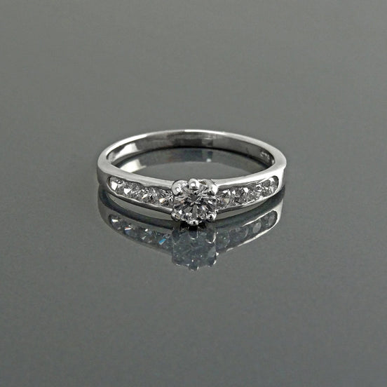 Sterling Silver Solitaire Promise Ring, Half Eternity Band, CZ Stones