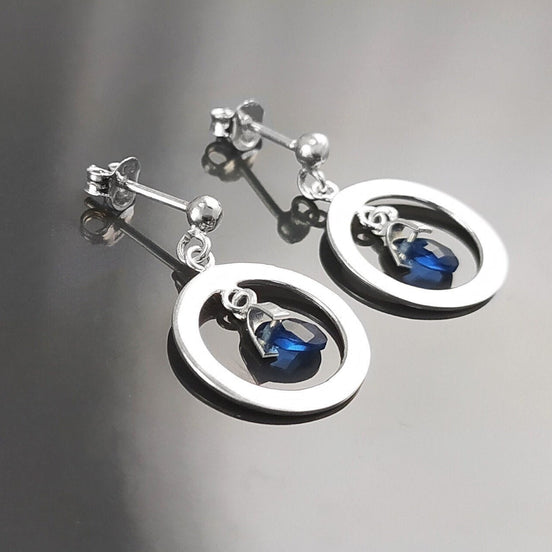 Blue Stone Earrings, sterling silver, Teardrop Blue Berry grape stones bunch Earrings, dark blueberries color, modern chain jewelry