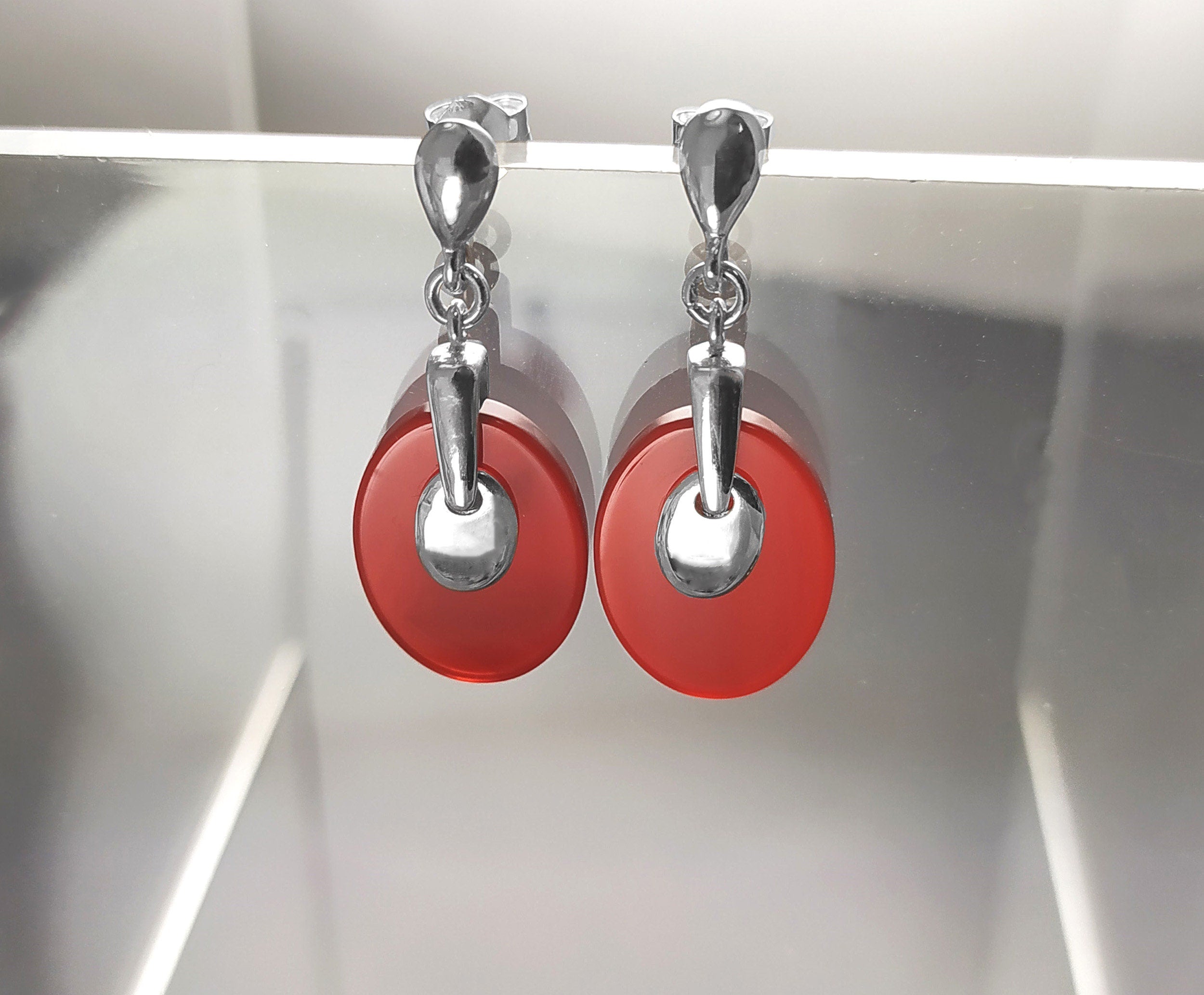Carnelian square Earrings, Sterling Silver, Geometric Red Square Stone Earrings, Red Flat Gemstone, Modern Minimalist Jewelry, Woman gift