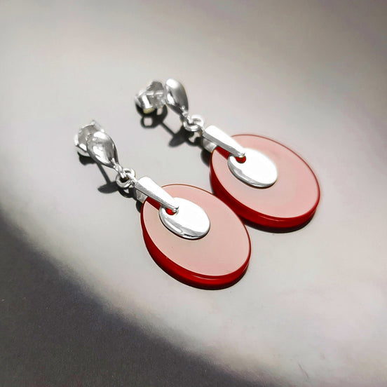 Carnelian square Earrings, Sterling Silver, Geometric Red Square Stone Earrings, Red Flat Gemstone, Modern Minimalist Jewelry, Woman gift