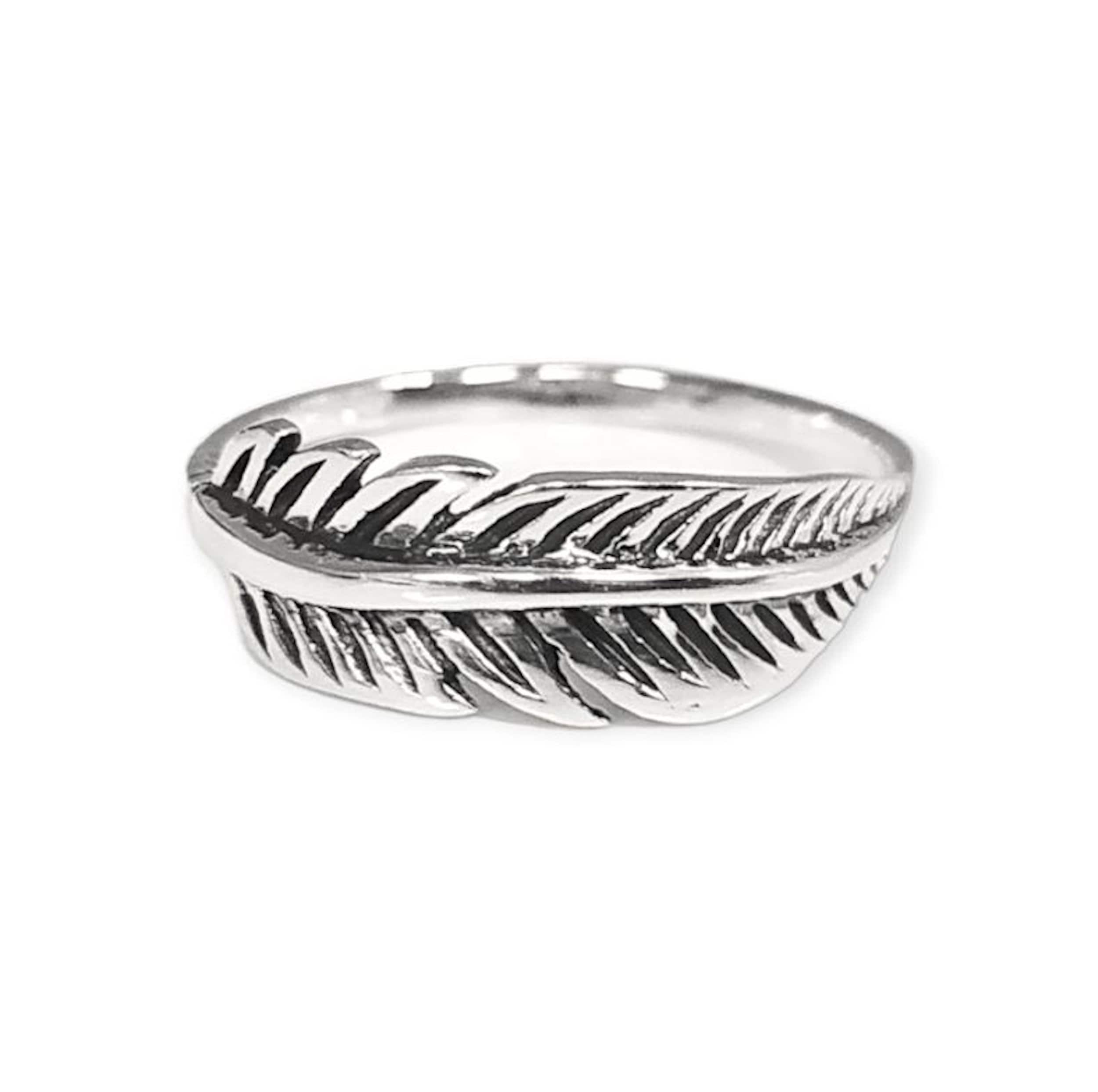 Sterling Silver Feather Ring, Native Inspired Stacking Band, Nature Jewelry