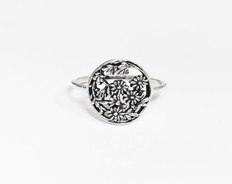 Flower Daisy Ring, Sterling Silver, Daisies Pattern, Floral Jewelry, Flower Wreath Ring, Bouquet of Flowers Crown Ring, Spring Jewelry