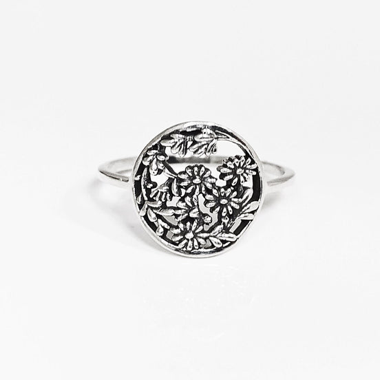 Flower Daisy Ring, Sterling Silver, Daisies Pattern, Floral Jewelry, Flower Wreath Ring, Bouquet of Flowers Crown Ring, Spring Jewelry