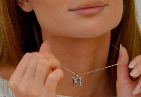 Letter pendant necklace, sterling silver, Cz stones, charm alone or with chain, letters A B C D E F G H I J K L M N O P Q R S T U V W X Y Z