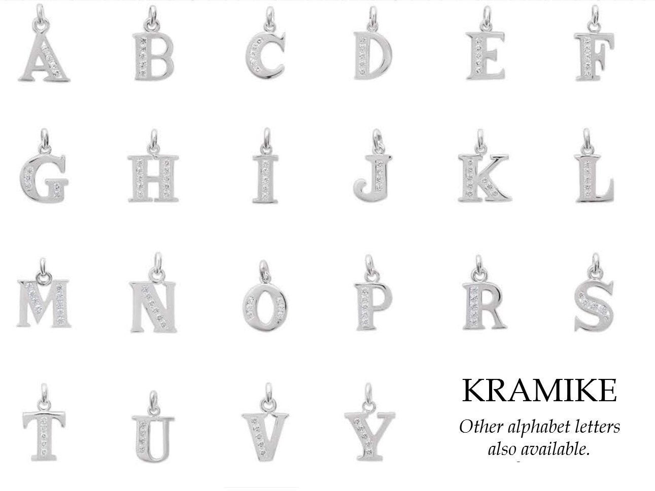Letter pendant necklace, sterling silver, Cz stones, charm alone or with chain, letters A B C D E F G H I J K L M N O P Q R S T U V W X Y Z