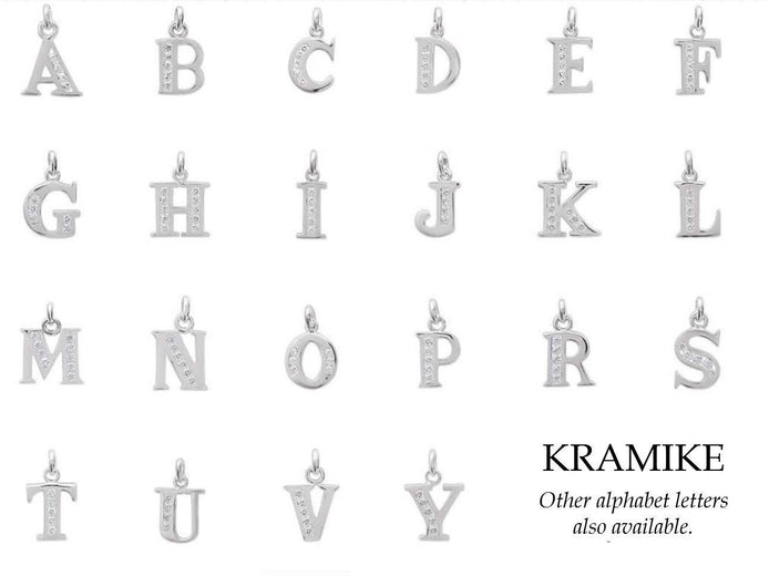 Letter pendant necklace, sterling silver, Cz stones, charm alone or with chain, letters A B C D E F G H I J K L M N O P Q R S T U V W X Y Z