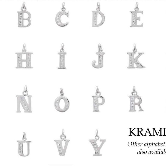 Letter pendant necklace, sterling silver, Cz stones, charm alone or with chain, letters A B C D E F G H I J K L M N O P Q R S T U V W X Y Z