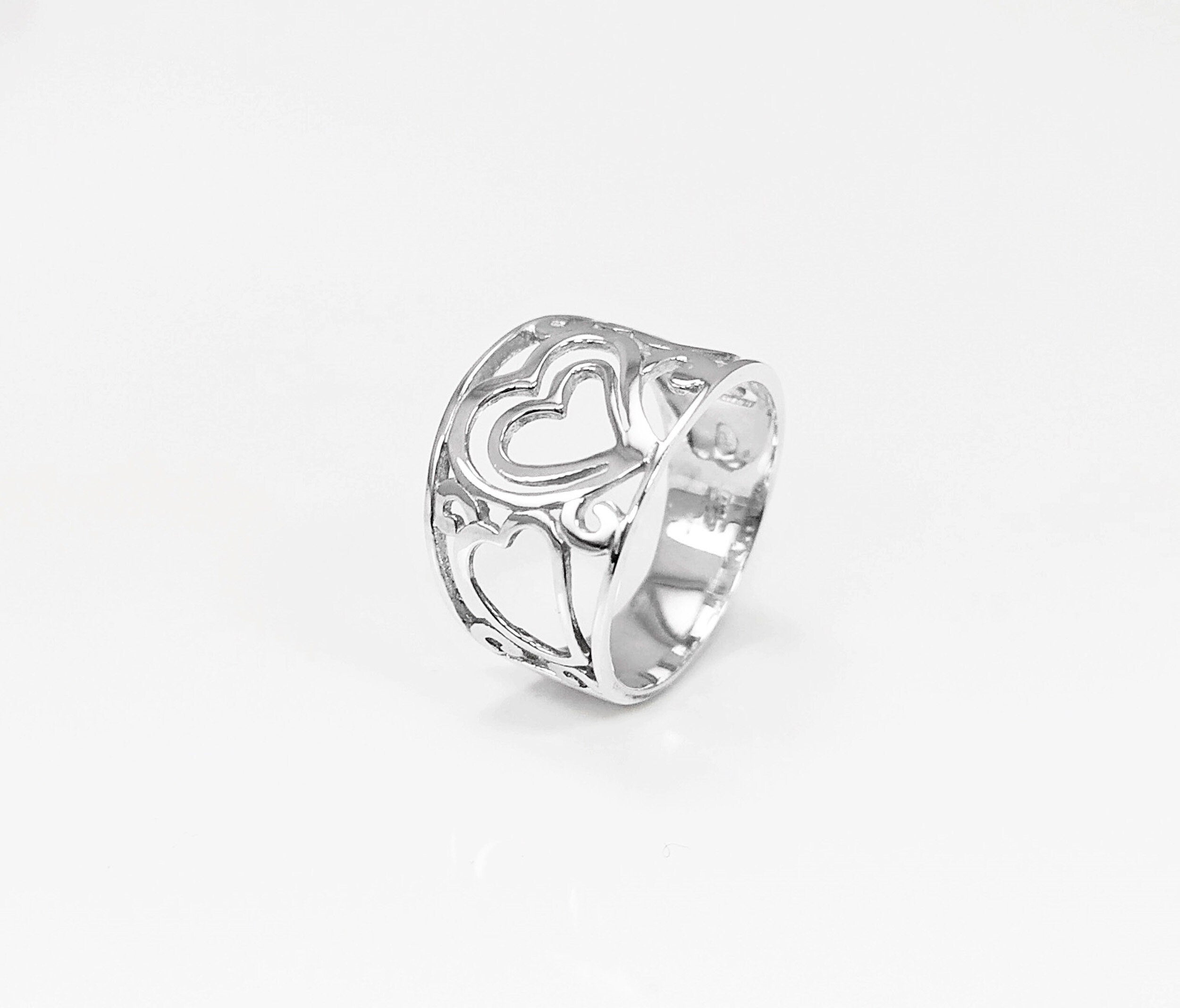 HEART Filigree Band Ring, Sterling Silver, Large Ring, Wide Openwork Ring, Delicate HEART Ring, Ring Like a Tattoo on the Finger.