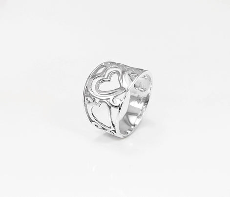 HEART Filigree Band Ring, Sterling Silver, Large Ring, Wide Openwork Ring, Delicate HEART Ring, Ring Like a Tattoo on the Finger.