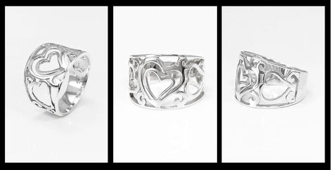 HEART Filigree Band Ring, Sterling Silver, Large Ring, Wide Openwork Ring, Delicate HEART Ring, Ring Like a Tattoo on the Finger.