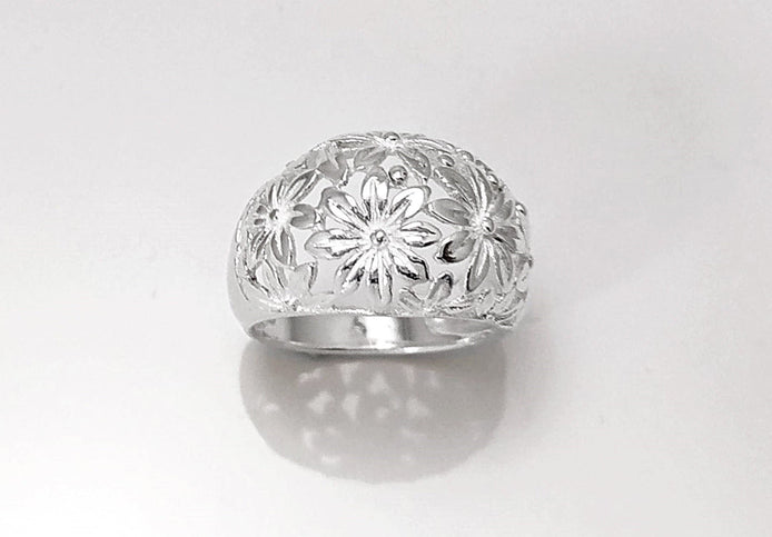 Daisy Flower Ring, Sterling Silver, Daisies Country Flowers Filigree Ring, Blossom Floral, Spring Summer Bloom Ring, Nature Jewelry