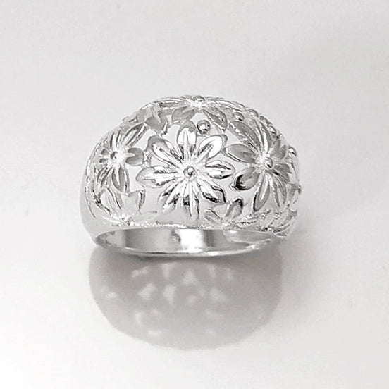 Daisy Flower Ring, Sterling Silver, Daisies Country Flowers Filigree Ring, Blossom Floral, Spring Summer Bloom Ring, Nature Jewelry