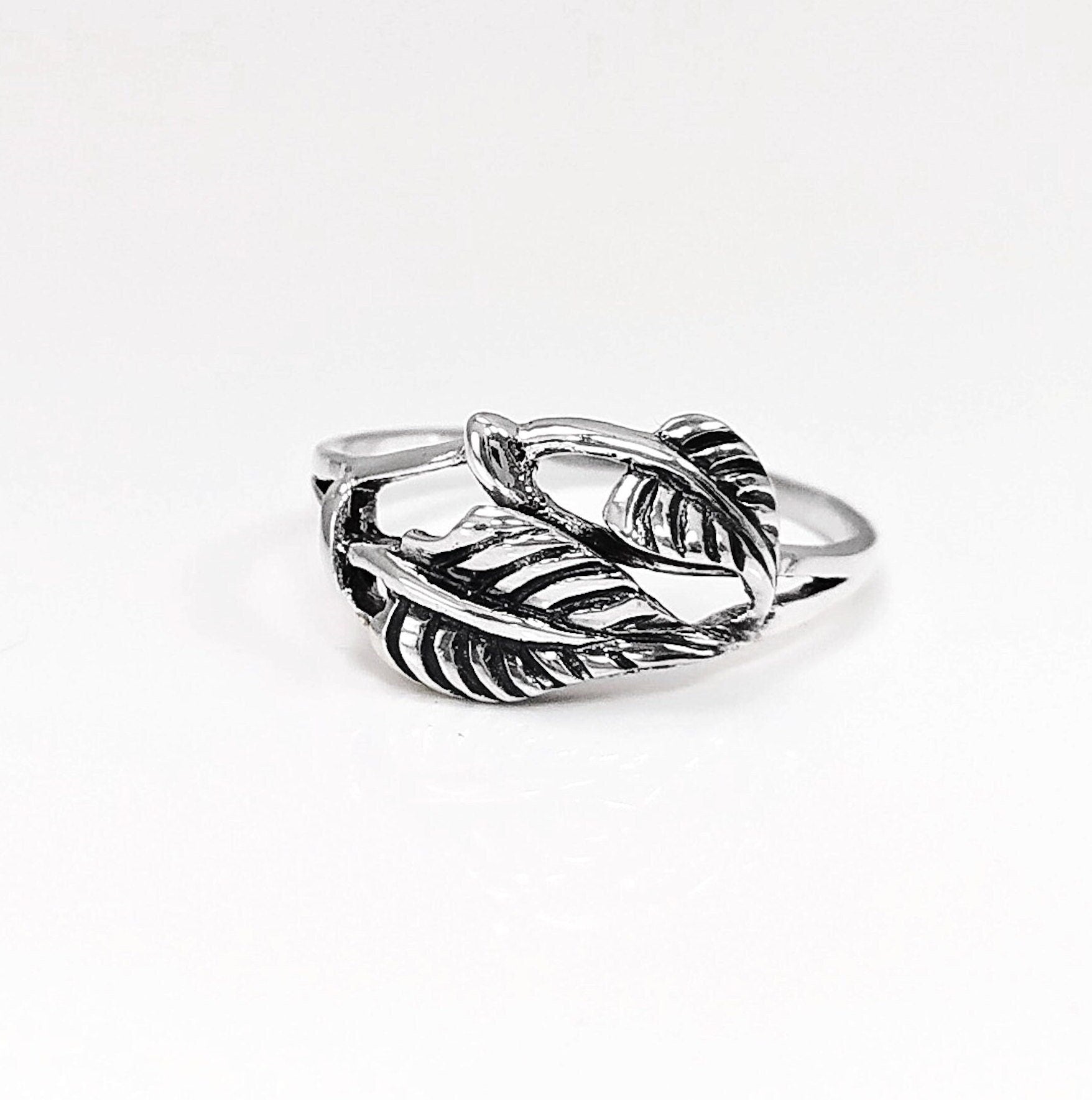 Leaf Ring, Sterling Silver, Plant Ring, Filigree Branch, Open Work Ring, Skeleton Leaves Veins Ring