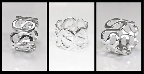 Meander Cuff Ring, Sterling Silver, Large Wave Ring, Armor Band Ring, Open Twist Ring, Greek Curved Graphic Design Jewelry