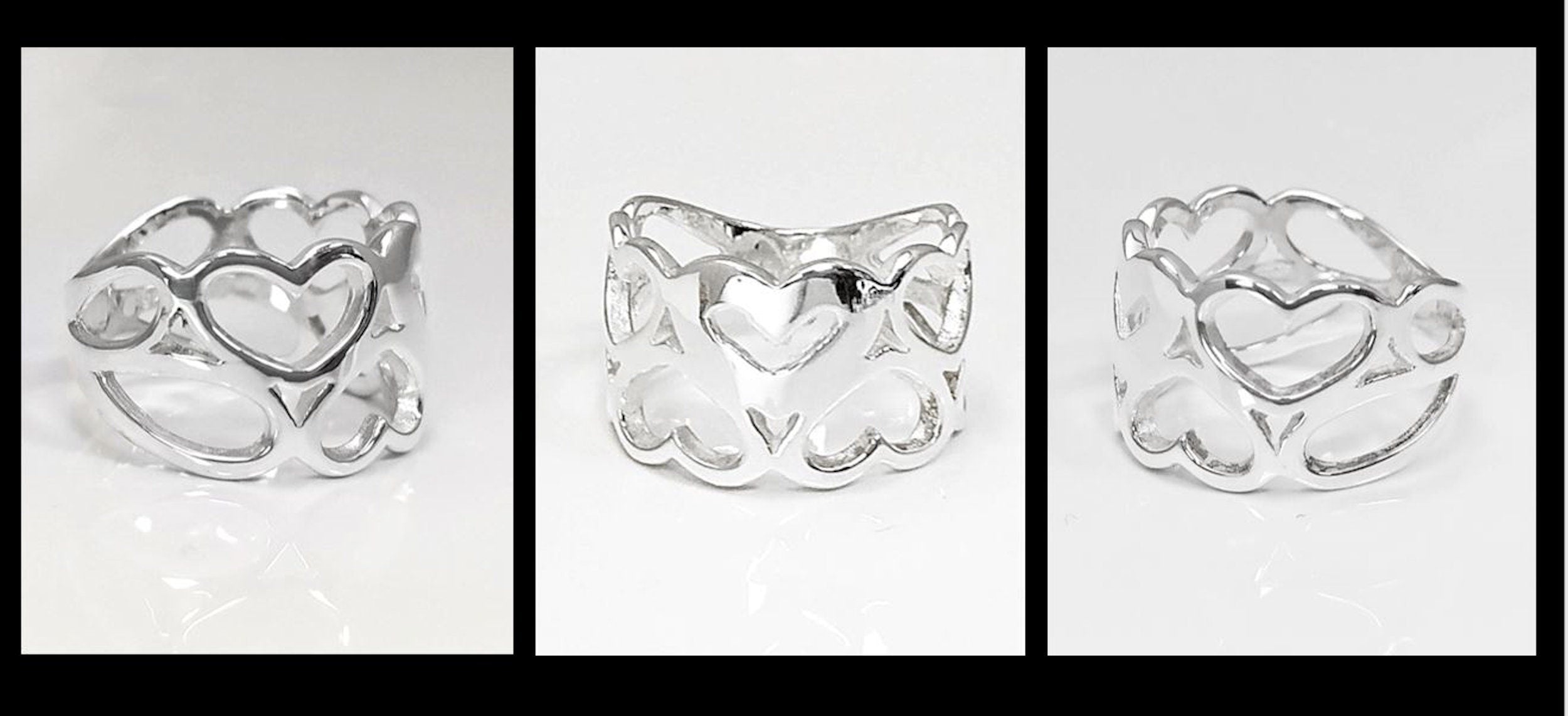 Sterling Silver Heart Pattern Filigree Band Ring