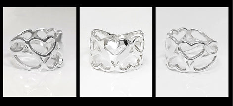 Sterling Silver Heart Pattern Filigree Band Ring
