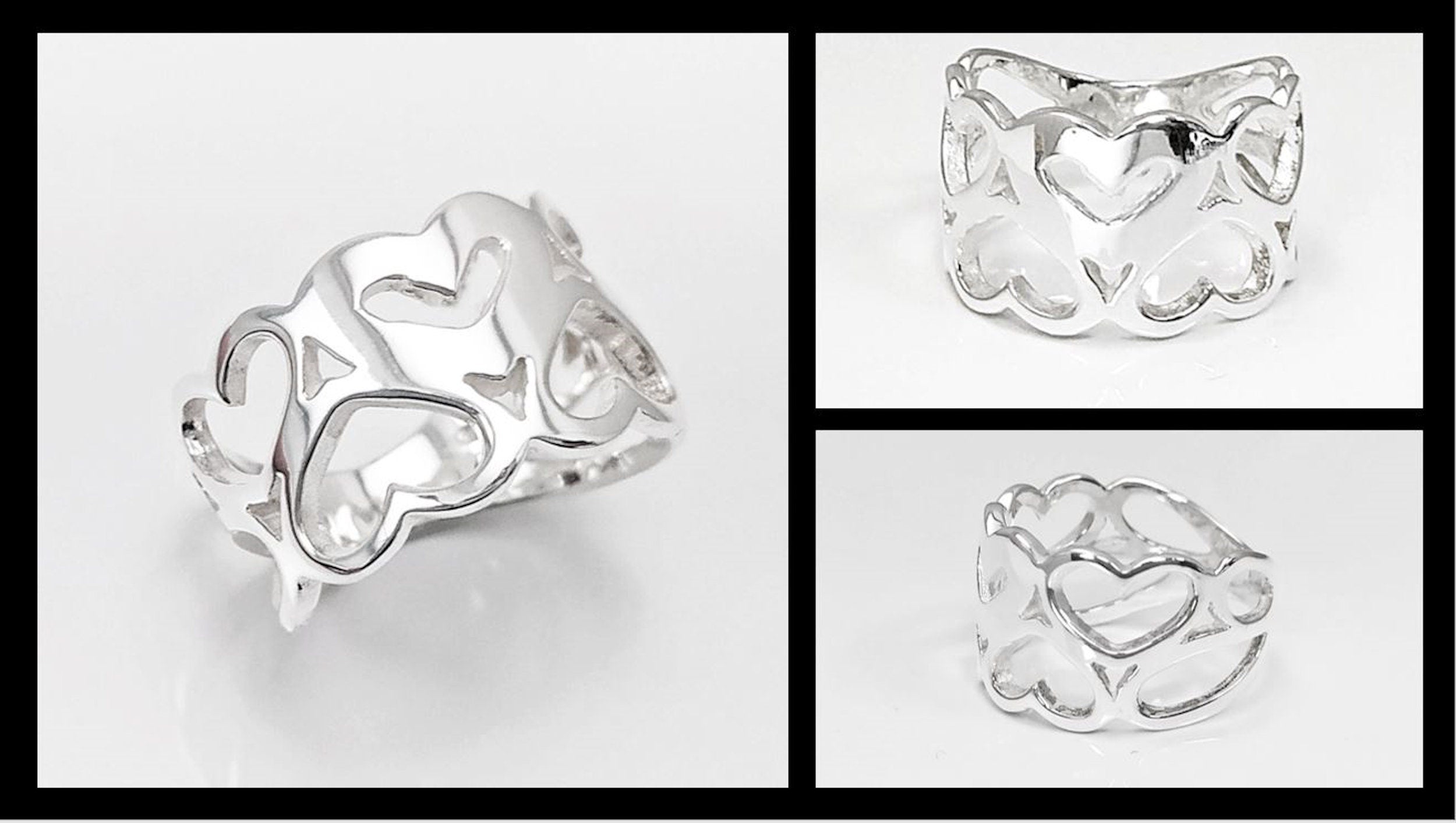 Sterling Silver Heart Pattern Filigree Band Ring