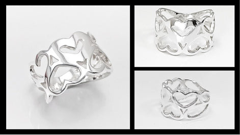 Sterling Silver Heart Pattern Filigree Band Ring