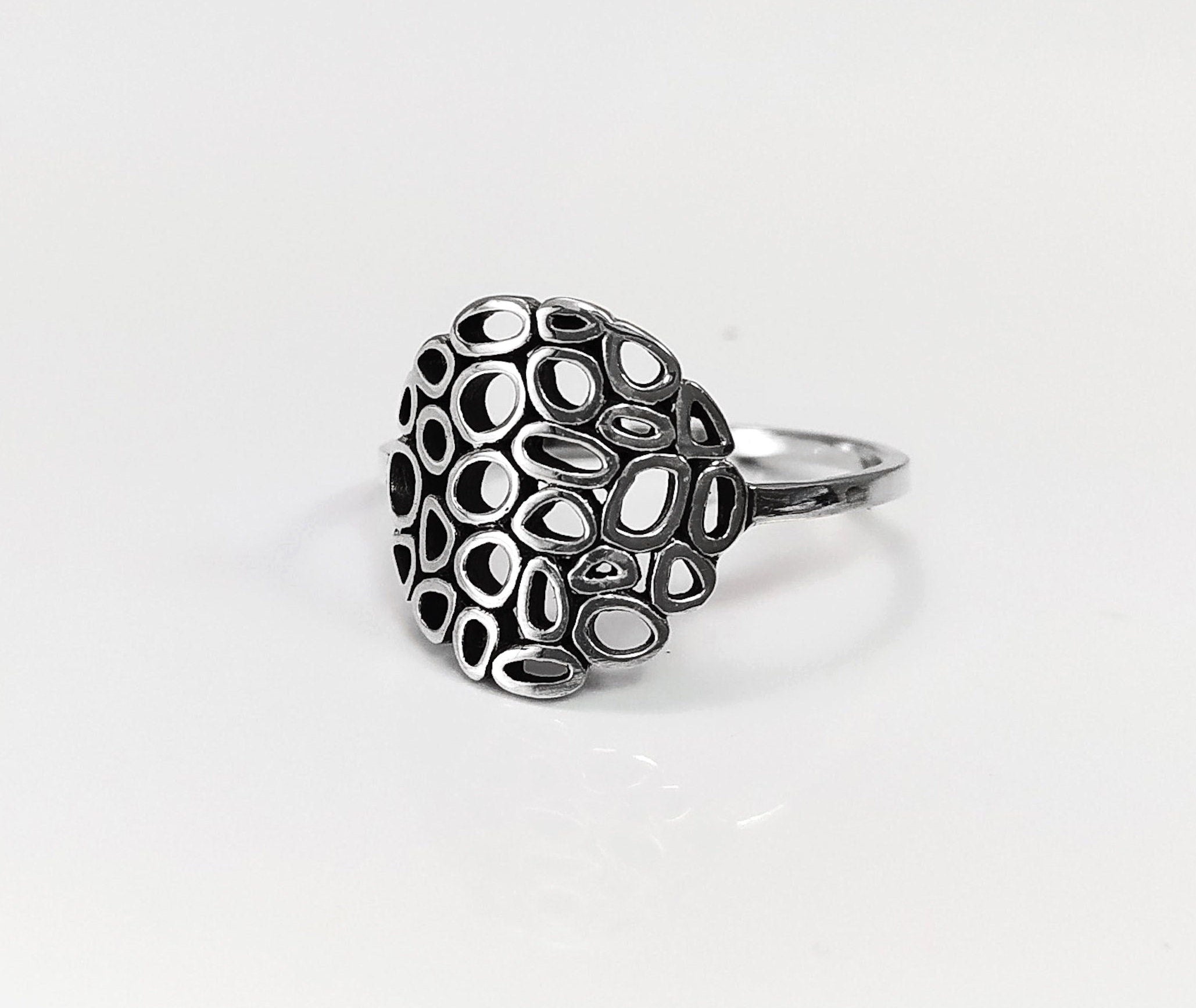 Round Filigree Ring, Seed of Life Ring, Sterling Silver, Sacred Geometry Ring, Dainty Open Work Design, Round ZEN Spiritual Jewelry.