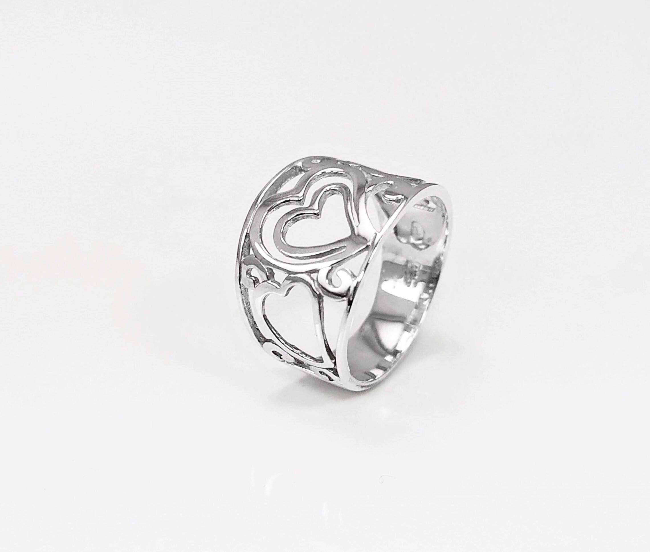 HEART Filigree Band Ring, Sterling Silver, Large Ring, Wide Openwork Ring, Delicate HEART Ring, Ring Like a Tattoo on the Finger.