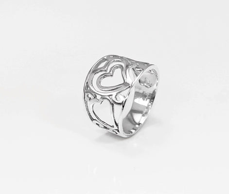 HEART Filigree Band Ring, Sterling Silver, Large Ring, Wide Openwork Ring, Delicate HEART Ring, Ring Like a Tattoo on the Finger.