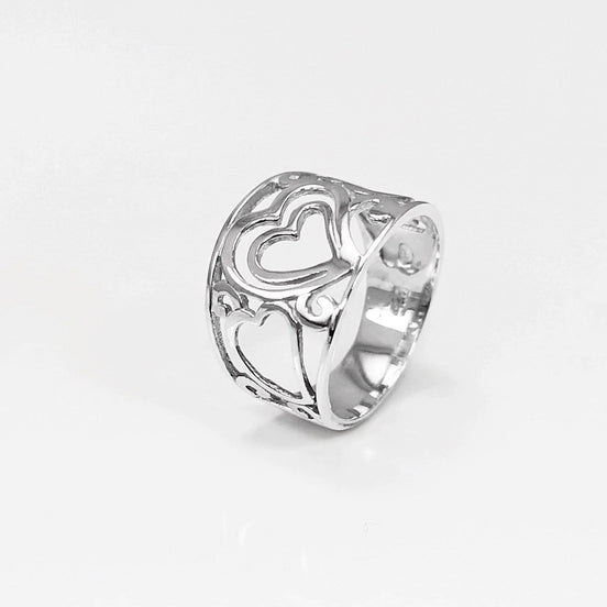 HEART Filigree Band Ring, Sterling Silver, Large Ring, Wide Openwork Ring, Delicate HEART Ring, Ring Like a Tattoo on the Finger.