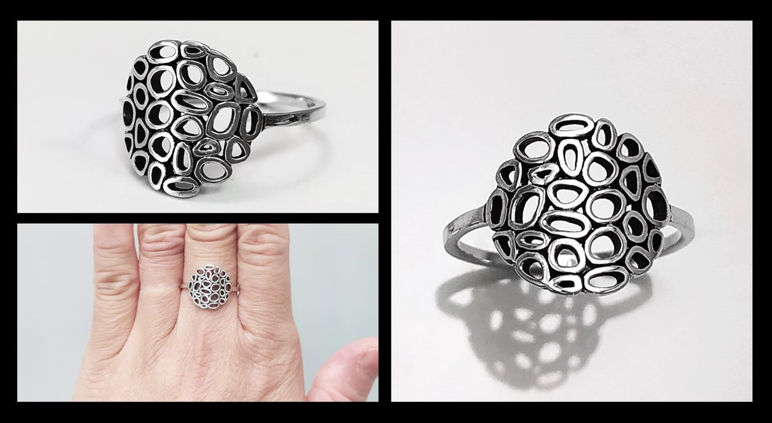 Round Filigree Ring, Seed of Life Ring, Sterling Silver, Sacred Geometry Ring, Dainty Open Work Design, Round ZEN Spiritual Jewelry.