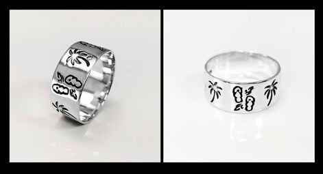 Sterling Silver Band Ring 925, Large Band Beach Palm Tree, Flip-Flops Pattern