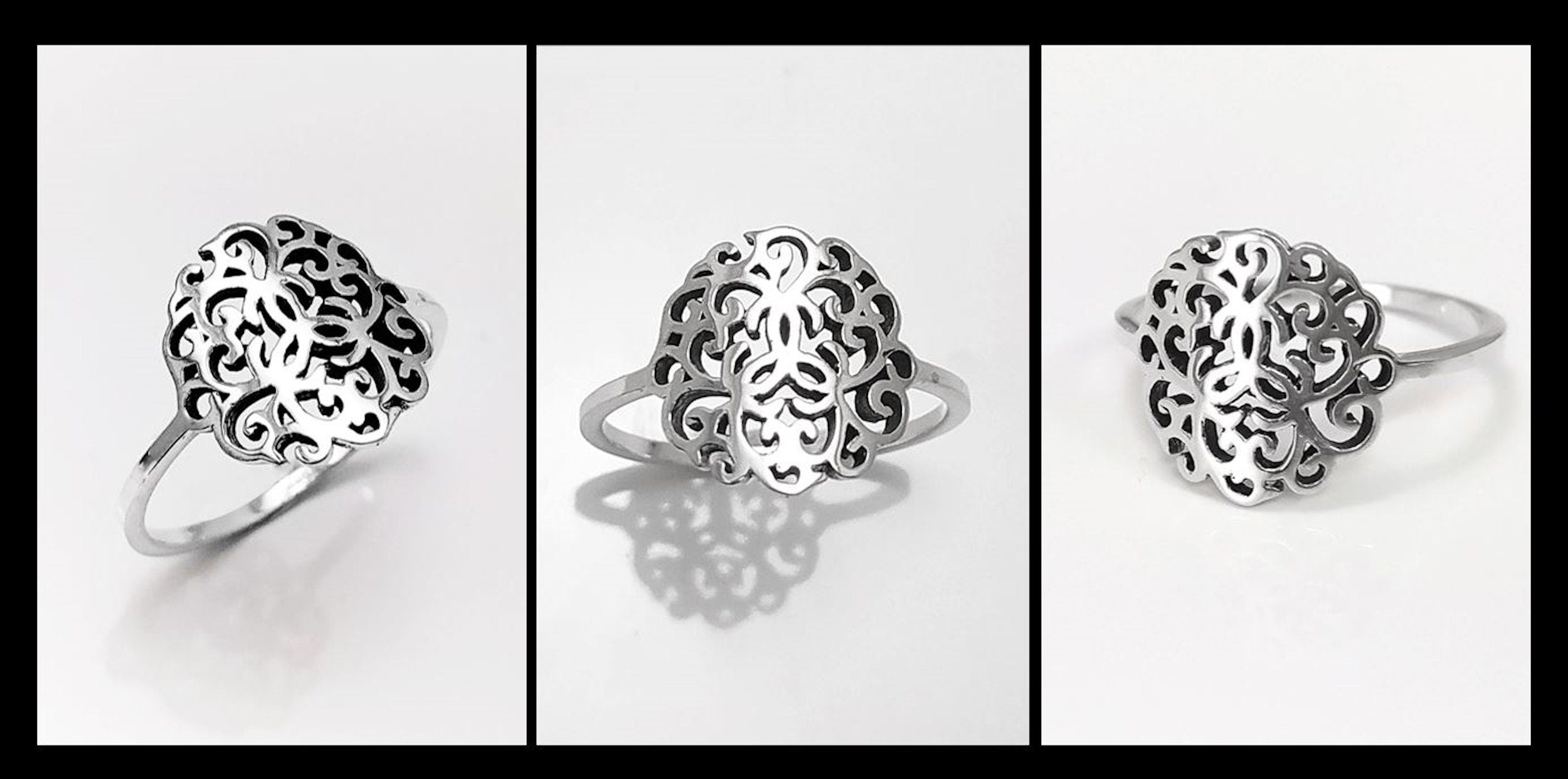 Art Nouveau Filigree Ring, Sterling Silver 925, Dainty Style Ring, Small Ring, Spiritual Jewelry, Geometry Round Ring, Ring