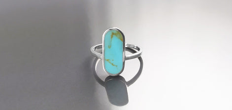 Turquoise Ring, Sterling Silver, Oval Blue Turquoise Stone, Flat Stone Ring, Minimalist Everyday Style Jewelry, Modern Gift