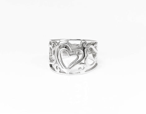 HEART Filigree Band Ring, Sterling Silver, Large Ring, Wide Openwork Ring, Delicate HEART Ring, Ring Like a Tattoo on the Finger.