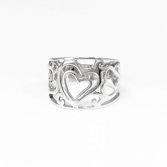 HEART Filigree Band Ring, Sterling Silver, Large Ring, Wide Openwork Ring, Delicate HEART Ring, Ring Like a Tattoo on the Finger.