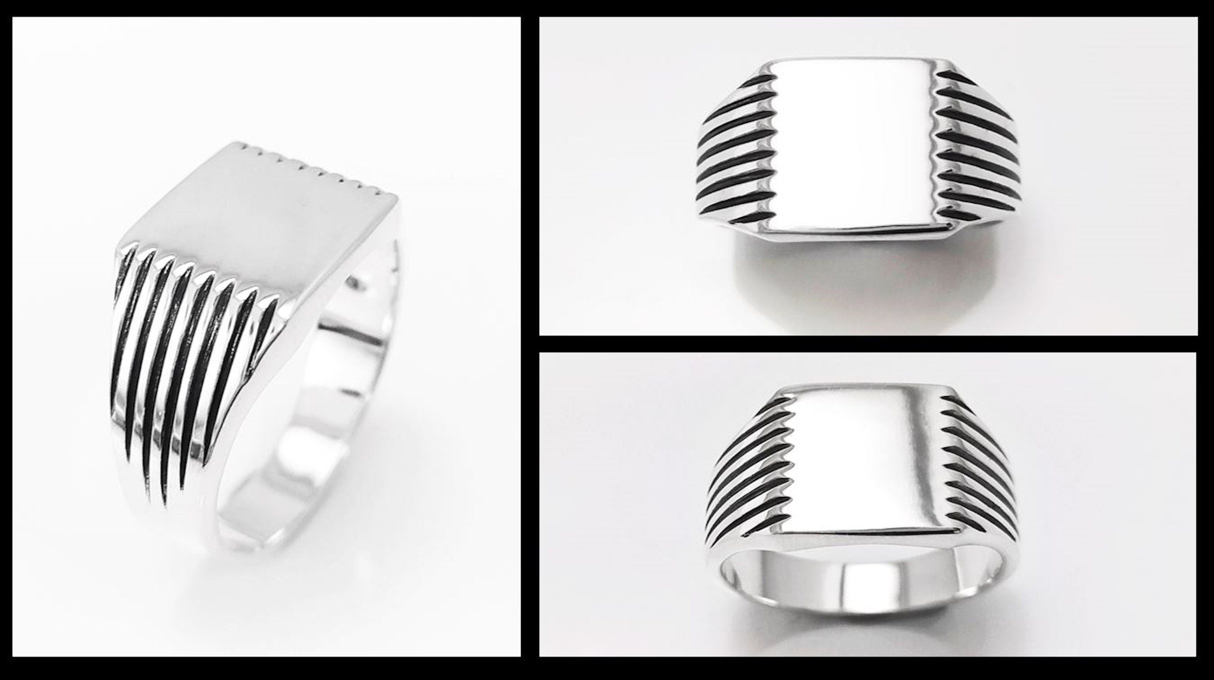 Sterling Silver Signet Ring, Square Cushion, Mens Jewelry