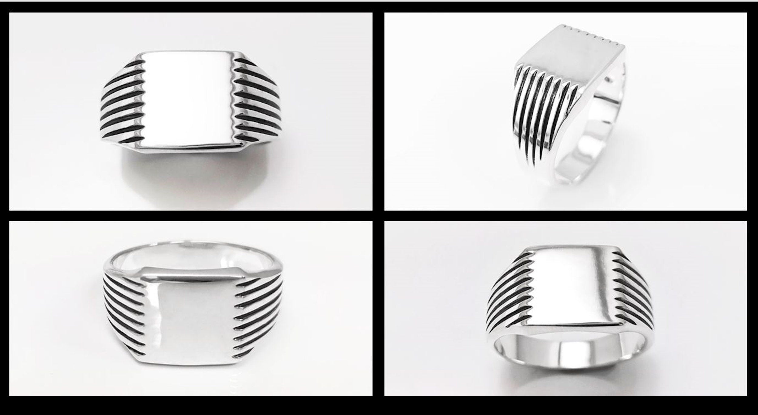 Sterling Silver Signet Ring, Square Cushion, Mens Jewelry