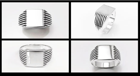 Sterling Silver Signet Ring, Square Cushion, Mens Jewelry