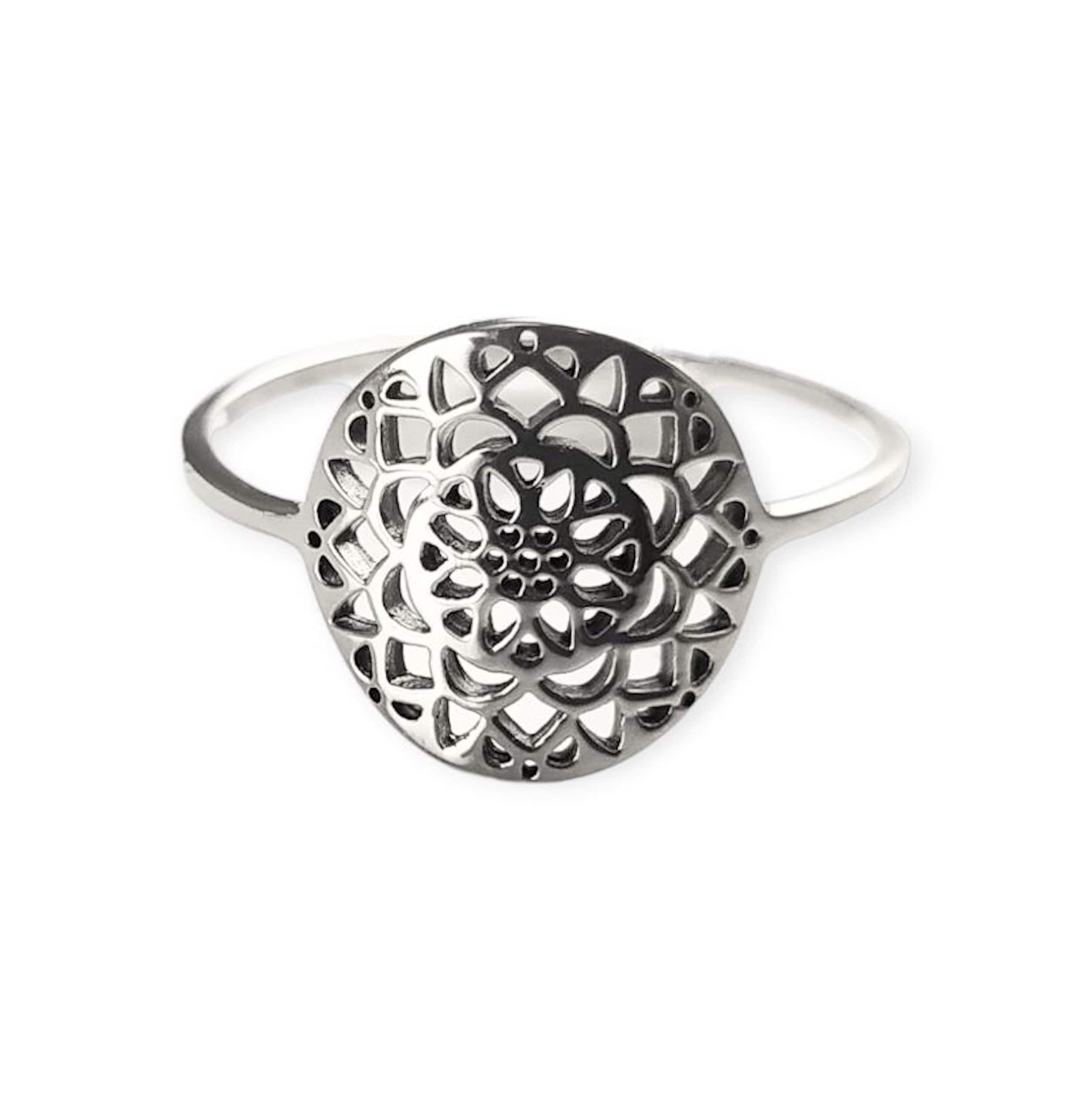 Flower of Life Ring, Sterling Silver, Seed of Life Ring, Sacred Geometry Ring, Dainty Thin Filigree Round Ring, Mandala Spiritual Jewelry