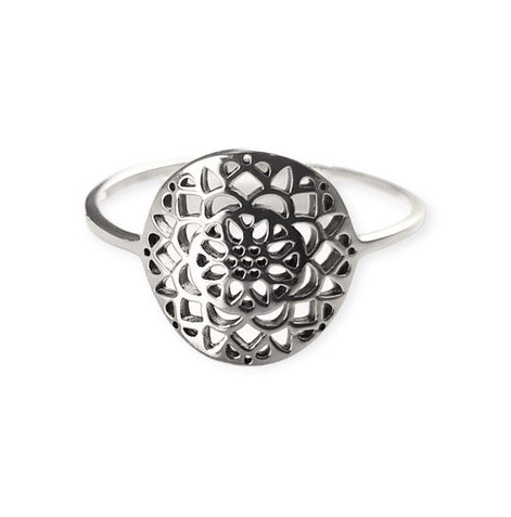 Flower of Life Ring, Sterling Silver, Seed of Life Ring, Sacred Geometry Ring, Dainty Thin Filigree Round Ring, Mandala Spiritual Jewelry