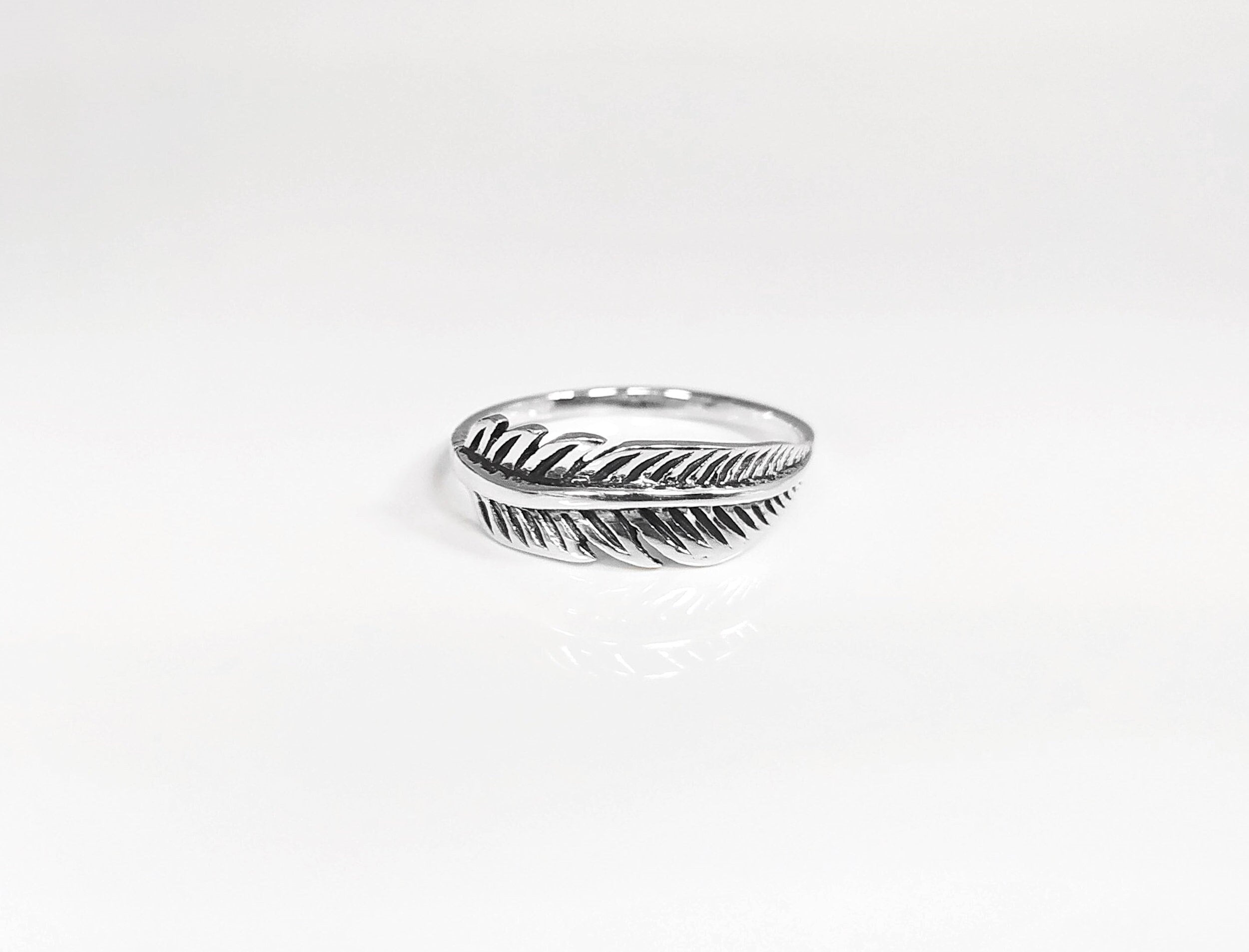 Sterling Silver Feather Ring, Native Inspired Stacking Band, Nature Jewelry