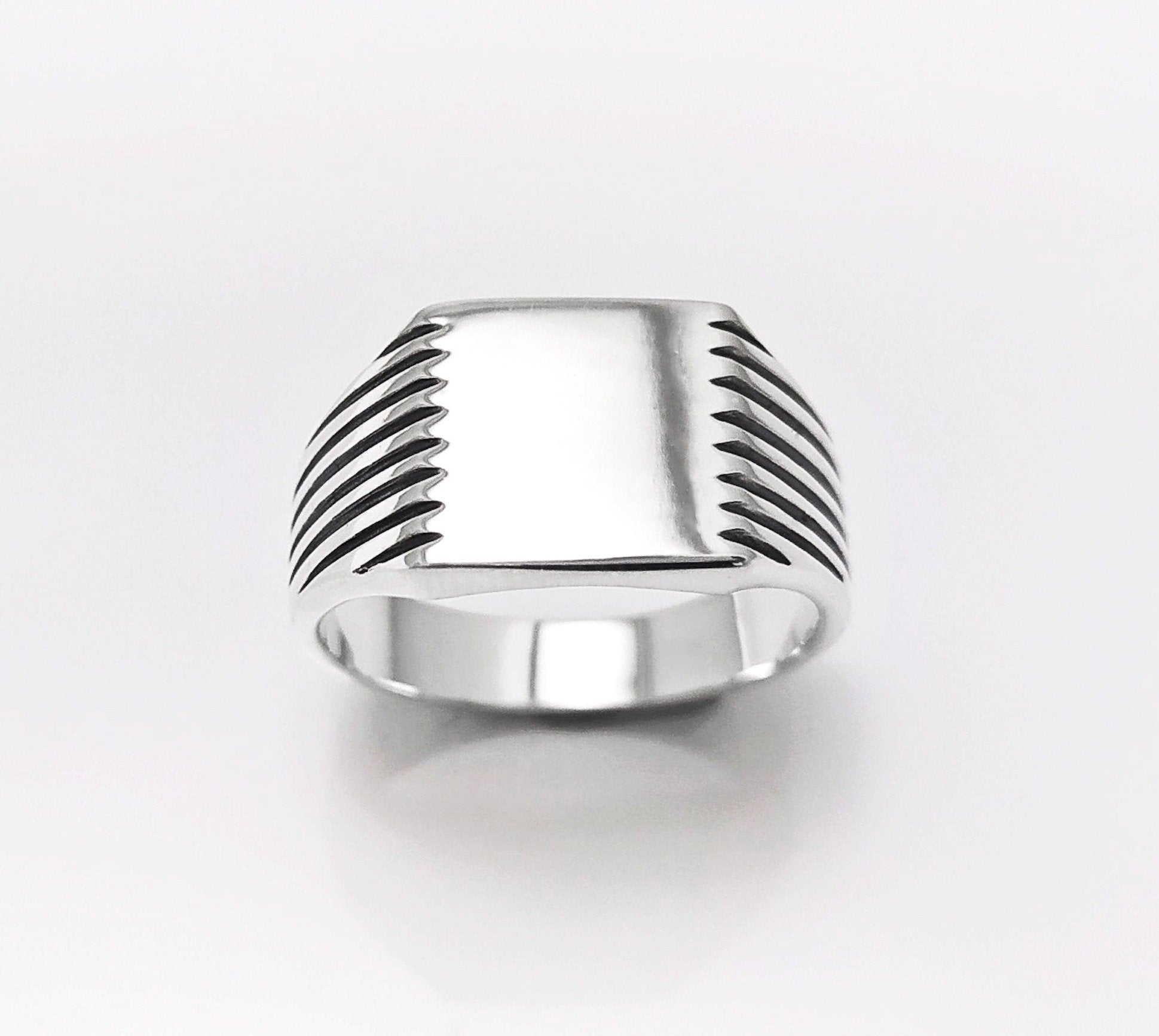 Sterling Silver Signet Ring, Square Cushion, Mens Jewelry