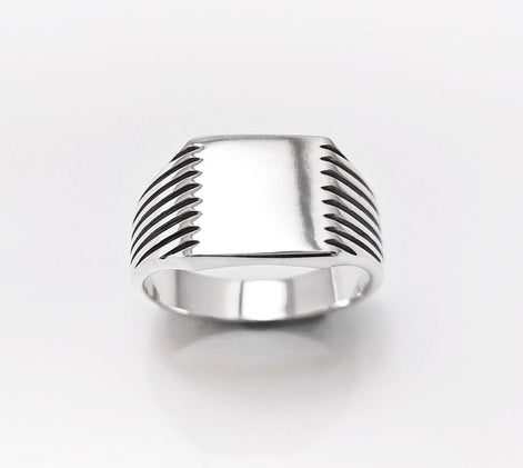 Sterling Silver Signet Ring, Square Cushion, Mens Jewelry