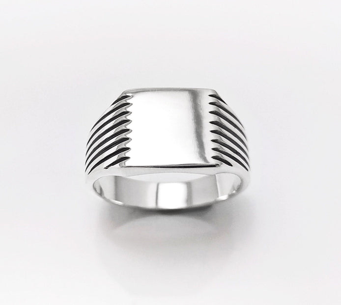 Sterling Silver Signet Ring, Square Cushion, Mens Jewelry