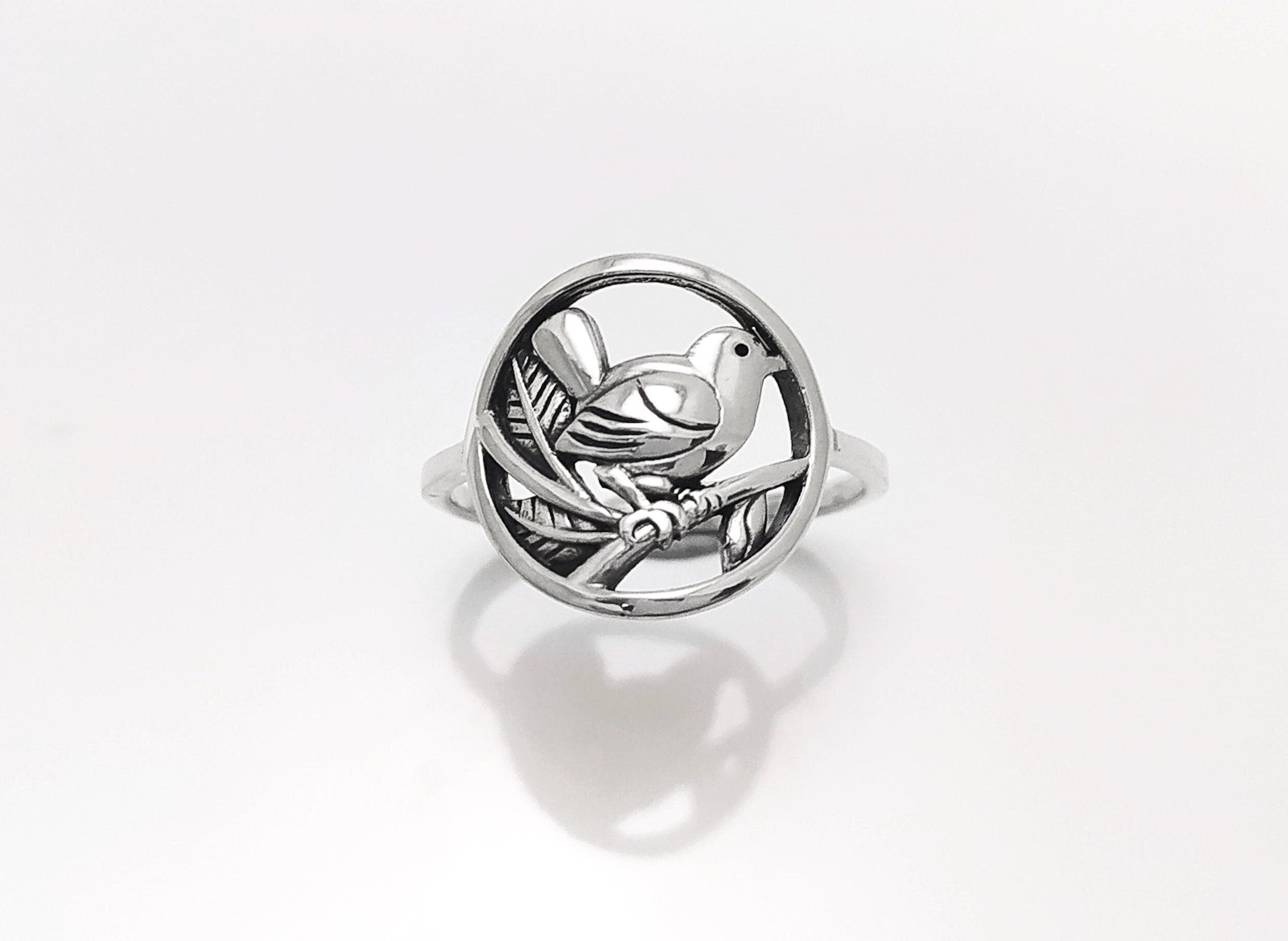 Bird Ring Sterling Silver, Small Silver Ring, Nightingale Bird Ring, Handmade Nature Jewelry