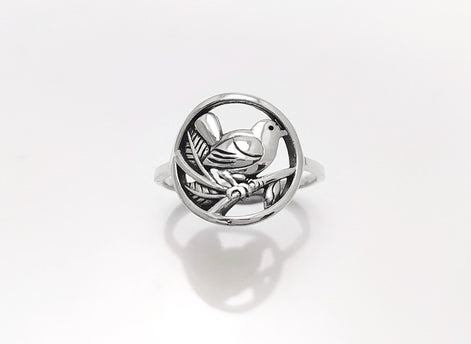 Bird Ring Sterling Silver, Small Silver Ring, Nightingale Bird Ring, Handmade Nature Jewelry