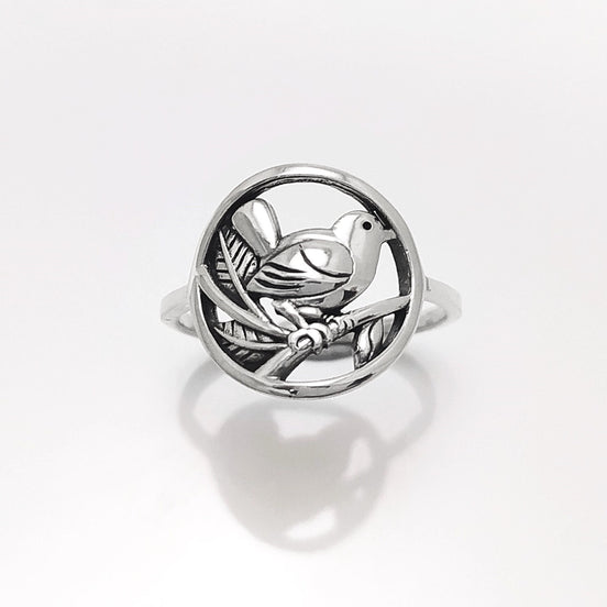 Bird Ring Sterling Silver, Small Silver Ring, Nightingale Bird Ring, Handmade Nature Jewelry