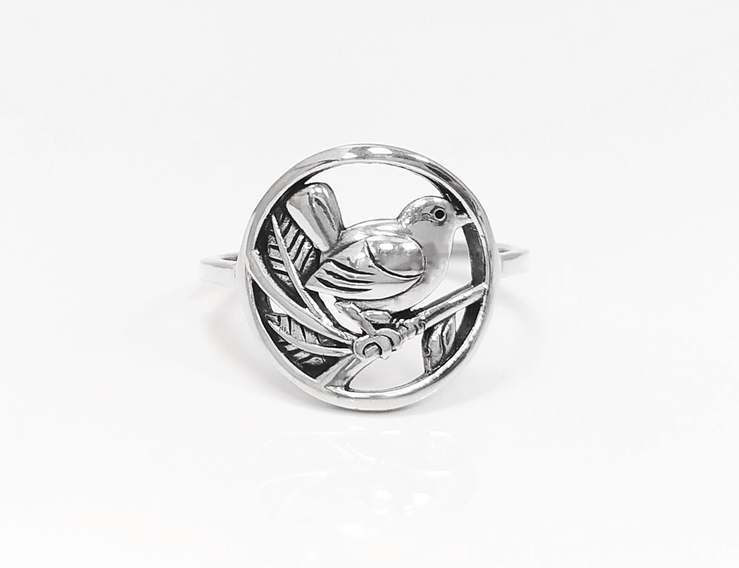 Bird Ring Sterling Silver, Small Silver Ring, Nightingale Bird Ring, Handmade Nature Jewelry
