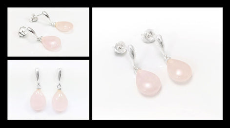 Rose Quartz Earrings Sterling Silver 925, Pink Quartz Oval Stone Earrings, Dangle Stud Earrings, Small Teardrop.